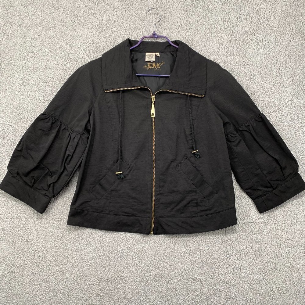 Live A Little Jacket Womens Size Medium 3/4 Sleeve Black Zip Up Side Pockets